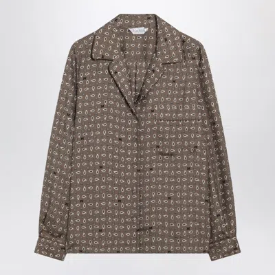 Max Mara Printed Silk Shirt In Mud Colour In Brown