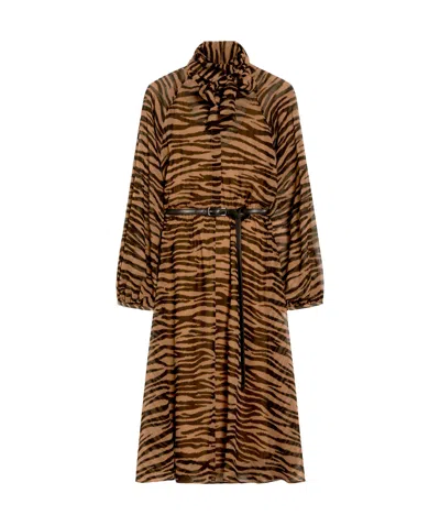 MAX MARA MAX MARA ALL-OVER PRINTED BELTED LONG-SLEEVED DRESS
