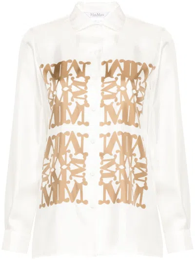 Max Mara Printed Silk Shirt In White