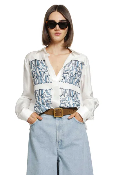 Max Mara Monogram-print Silk Shirt In White