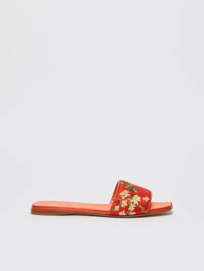 Max Mara Printed Silk Slide Sandals In Orange