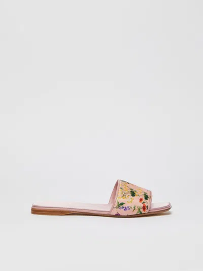 Max Mara Printed Silk Slide Sandals In Pink