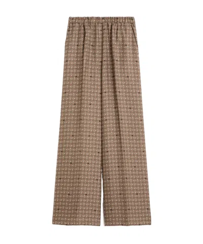 Max Mara Vischio Printed Silk Satin Wide-leg Pants In Brown