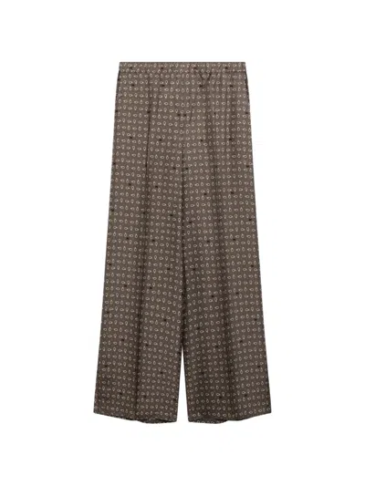 Max Mara Printed Silk Trousers In Brown