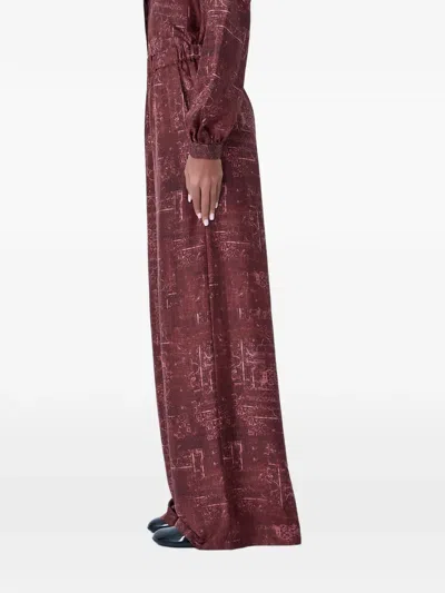 Max Mara Printed Silk Trousers In Burgundy