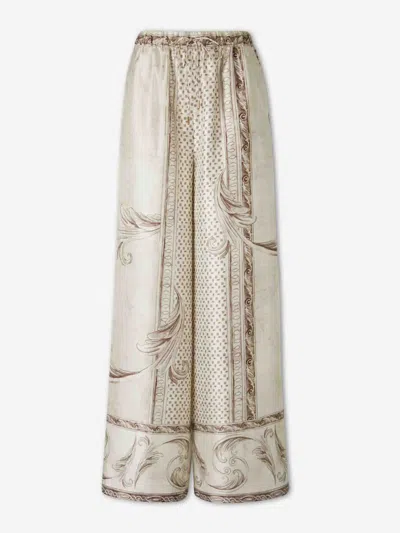 Max Mara Printed Silk Trousers In Gray