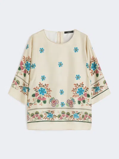 Max Mara Printed Silk Twill Blouse In White