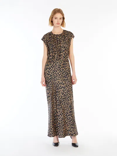 Max Mara Printed Silk Twill Dress In Camel