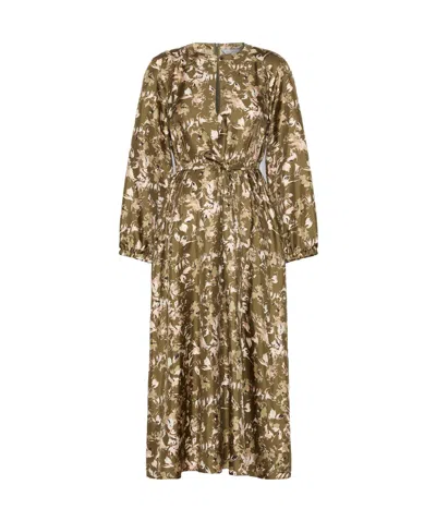 Max Mara Printed Silk Twill Dress In Green