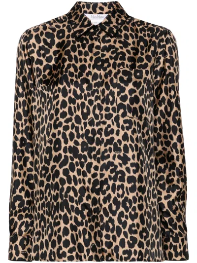 Max Mara Seidenhemd Mit Leoparden-print In Neutrals