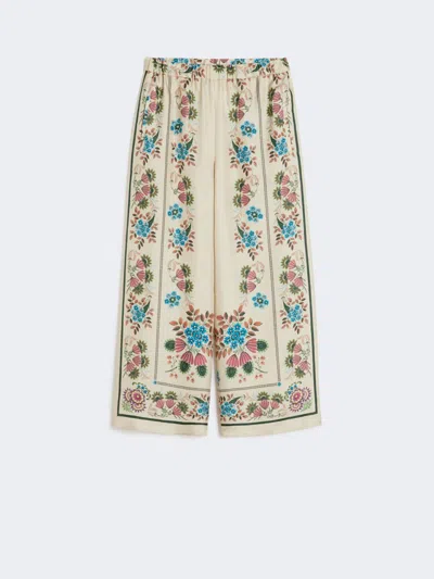 Max Mara Printed Silk Twill Trousers In Multi