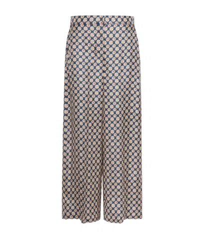 Max Mara Printed Silk Twill Trousers In Neutral