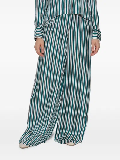 Max Mara Printed Silk Wide Trousers In Green