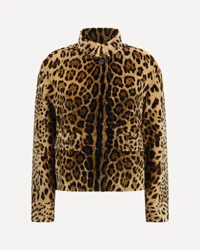 Max Mara Printed Smooth Velvet Boxy Jacket In Brown