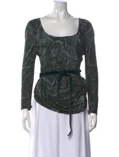 Pre-owned Max Mara Printed Square Neckline Top In Green