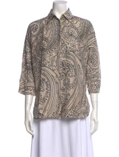 Pre-owned Max Mara Printed Three-quarter Sleeve Button-up Top In Neutral