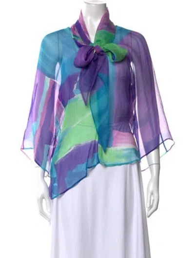Pre-owned Max Mara Printed Tie Neck Top In Purple
