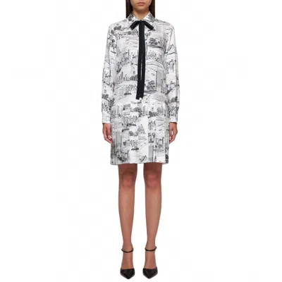 Max Mara Printed Twill Silk Shirt Dress In Ivory In White