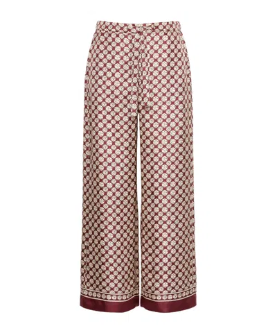 Max Mara 's  Printed Twill Wide Leg Trousers In Burgundy