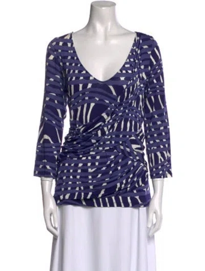 Pre-owned Max Mara Printed V-neck Blouse In Blue