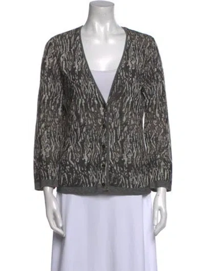 Pre-owned Max Mara Printed V-neck Blouse In Gray