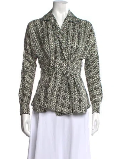 Pre-owned Max Mara Printed V-neck Blouse In Green
