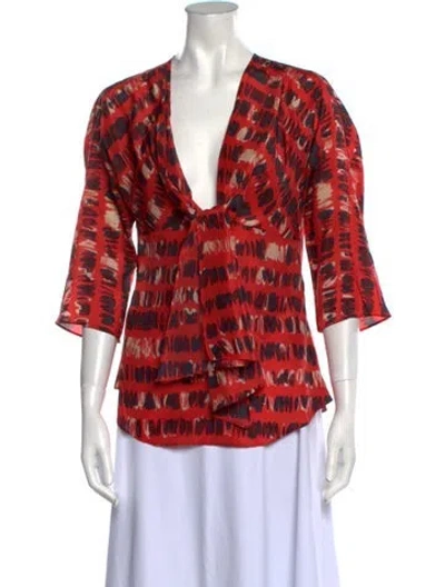 Pre-owned Max Mara Printed V-neck Blouse In Red