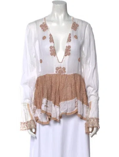 Pre-owned Max Mara Printed V-neck Blouse In White