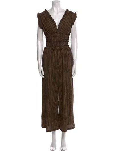 Pre-owned Max Mara Printed V-neck Jumpsuit In Brown
