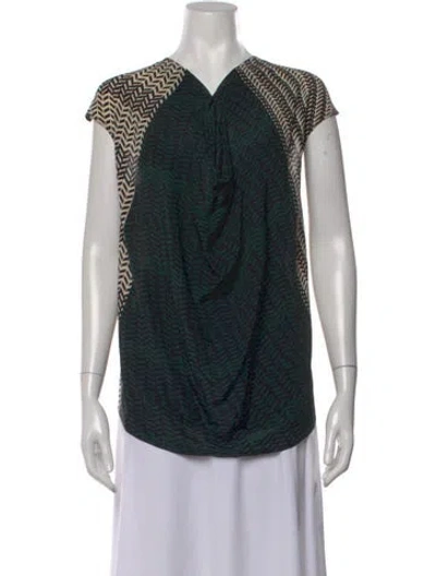 Pre-owned Max Mara Printed V-neck Top In Black