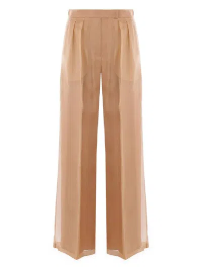 Max Mara Printed Wide-leg Silk Trousers In Brown