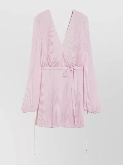 Max Mara Puff Sleeve Belted V Neck Mini Dress In Pink