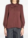 Max Mara Melania Silk Shirt Bow Detail In Brown