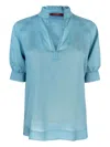Max Mara Relaxed Fit Tunic With Delicate Ruffle Collar In Blue