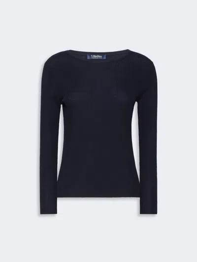 Max Mara Pull Côtelé En Fil De Laine In Blue