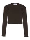 Max Mara Ribbed Brown Top With Cut-out Shoulder Details