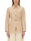 Max Mara Jacket Belted Patch Pockets In Neutral