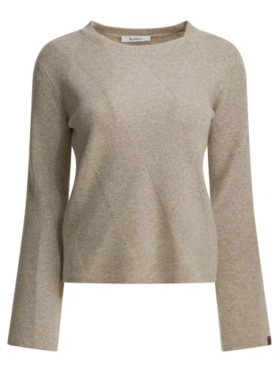 Max Mara Pure Cashmere Crewneck Sweater Knitwear Beige In Gray