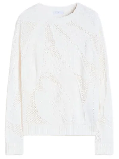 Max Mara Pure Cotton Crew-neck Sweater With Dropped Shoulders In Bianco