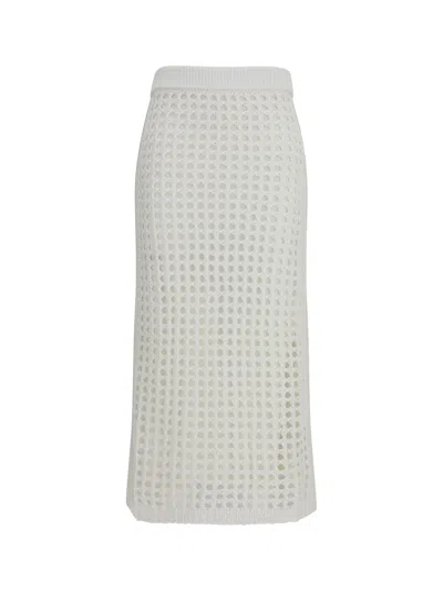 Max Mara Pure Cotton Mesh Skirt In White