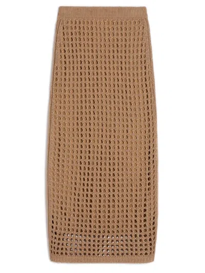 Max Mara Pure Cotton Webbing Mini Skirt With Straight Cut And Ribbed Elastic Waist In Marrone