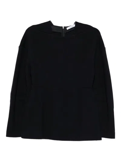 Max Mara Pure Crew Neck Sweater In Wool And Cotton In Blue