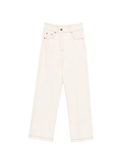 Max Mara Pure Denim Pants "ribes" With Pockets In White