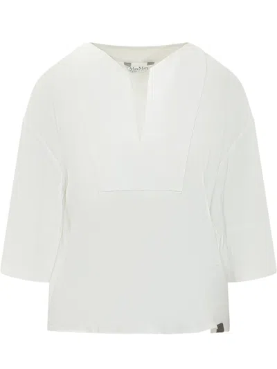 Max Mara Pure Elegant V-neck Blouse In Bianco Ottico