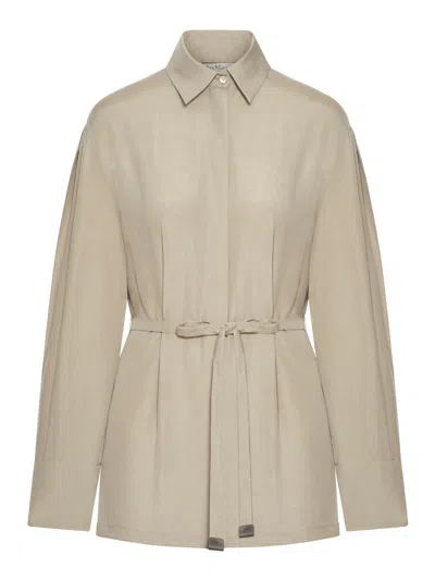 Max Mara Pure Linen Shirt With Belt In Burgundy