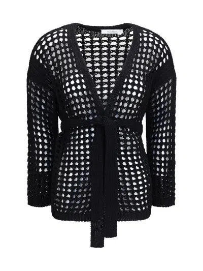 Max Mara Pure Open-weave Cotton Cardigan In Black