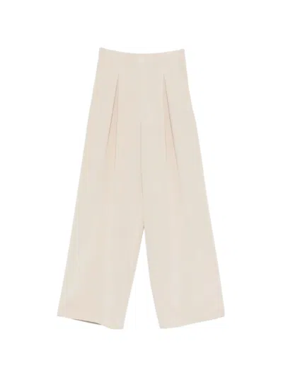 Max Mara Pure Palude Pleated Silk-blend Wide-leg Pants In Beige
