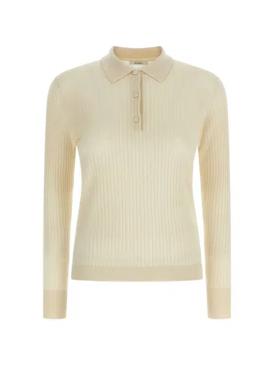 Max Mara Pure Ribbed Polo With Buttons In Neutral