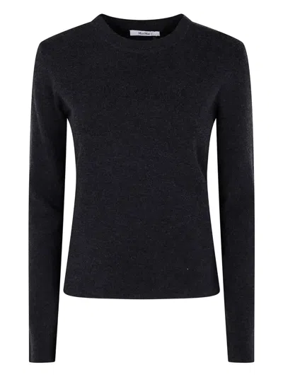 Max Mara Pure "ticino" Logo Long Sleeves Round Neck Sweater In Gray