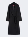 Max Mara Long Virgin Wool Coat With Pointed Collar In Black